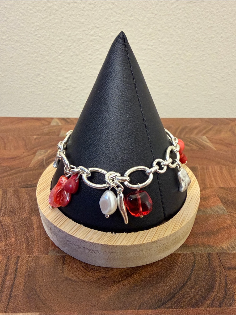 Style & Co. Silver Charm Bracelet with Red and White Accents